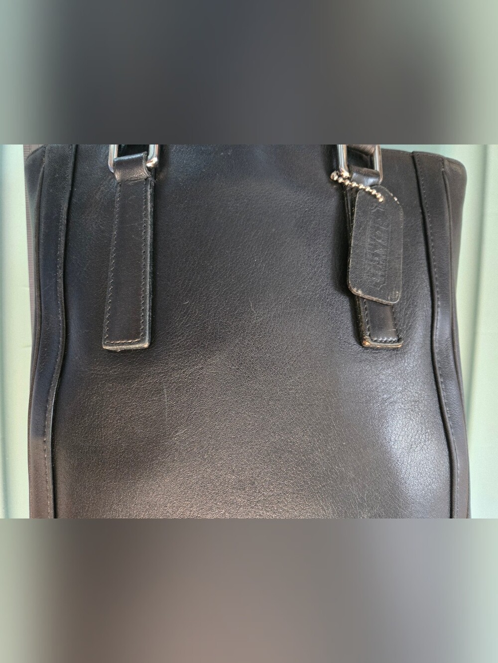 Vintage Coach Black Leather Bonnie Legacy Slim Tote Bag #9422 - Picture 5 of 16